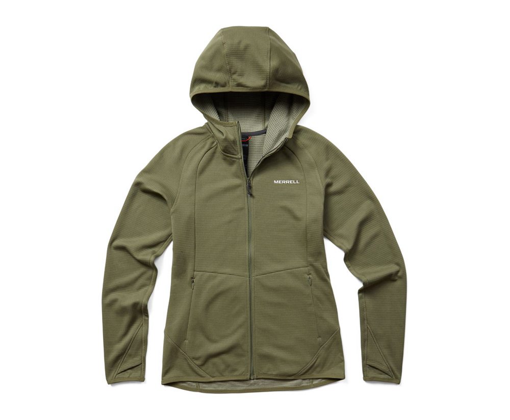 Jaqueta Senhora - Merrell Terrain Geotex Full Zip Hoodie - Verde Oliva - VYE261708